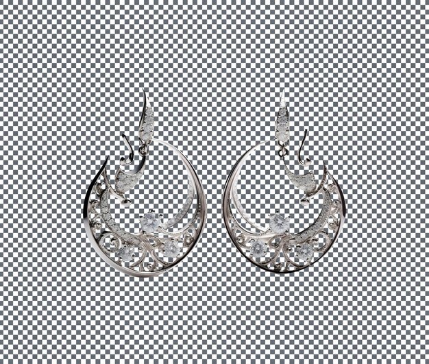 PSD luxury silver earrings jewellery isolated on transparent background