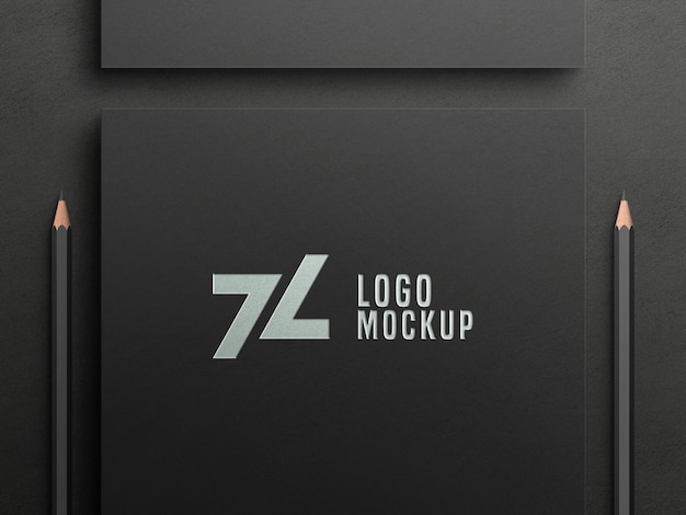 Luxury silver foil logo mockup on black paper