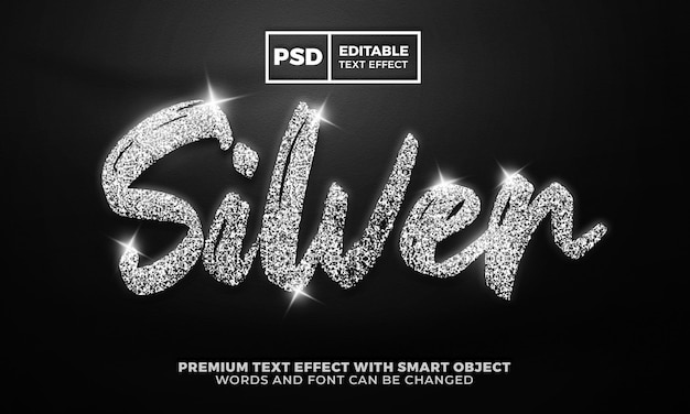 Luxury silver Glitter shiny editable text effect premium psd