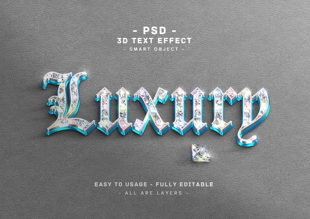 Luxury text effect 3d blue diamond style