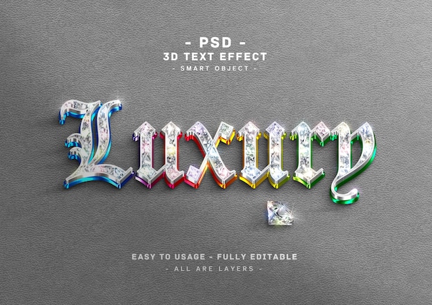 Luxury text effect 3d colors diamond style