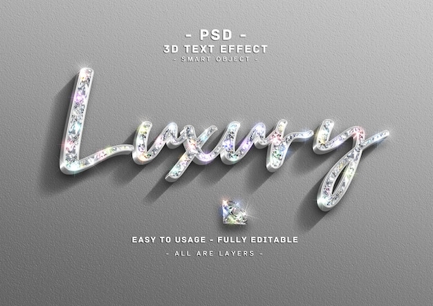 Luxury text effect 3d silver diamond style