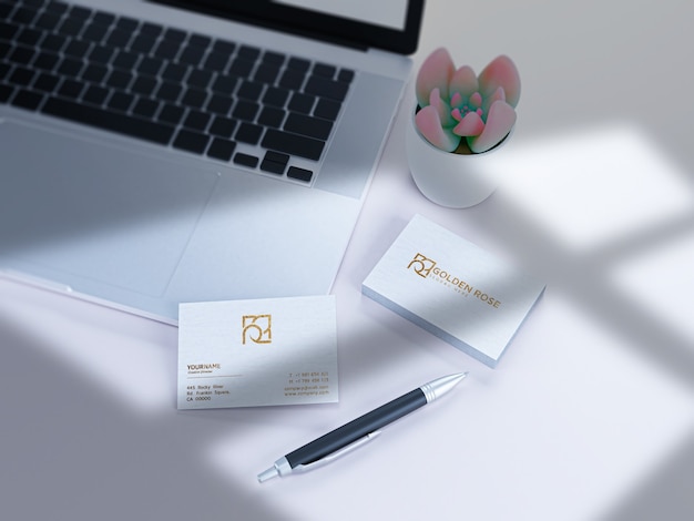 PSD luxury textured business card on white paper mockup