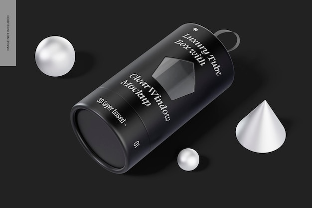 Luxury Tube Box with Clear Window Mockup, Perspective