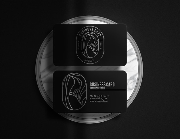 Luxury two sides business card mockup with marble podium