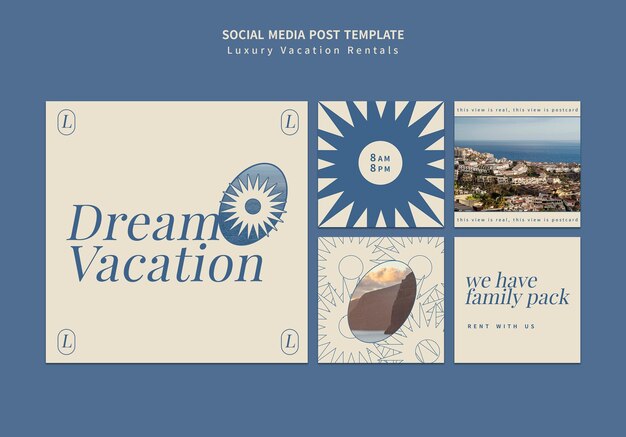 PSD luxury vacation rentals insta social media post design template