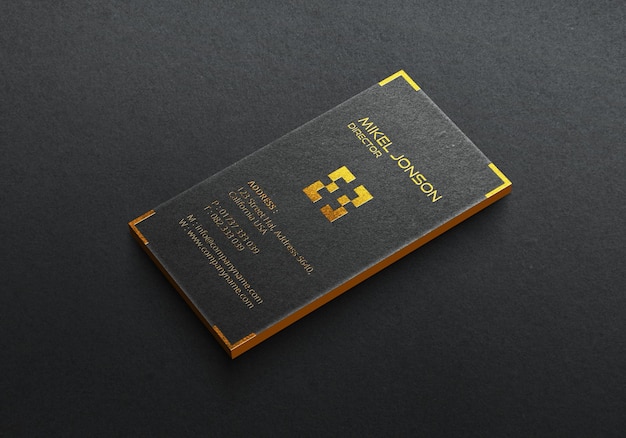 Luxury Vertical black business card mockup with realistic gold style card mockup