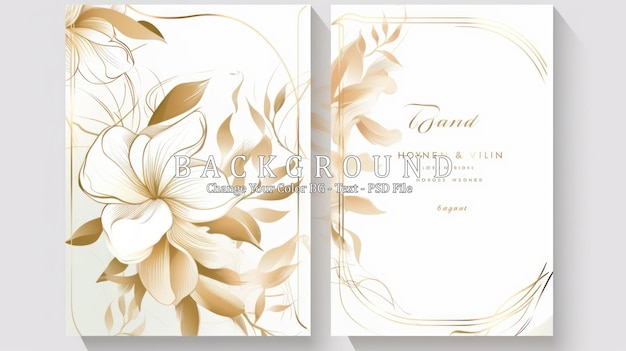 Luxury wedding invitation card background with golden line art flower and botanical leaves Organic shapes Watercolor ar 169 stylize 25 v 52 Job ID 4c025cd3788e411190e7c73f222a9bb7