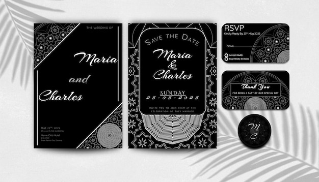 Luxury wedding invitation card set with thank you cards and rsvp