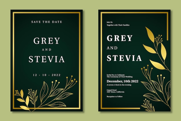 Luxury Wedding invitation with gold leaf ornament