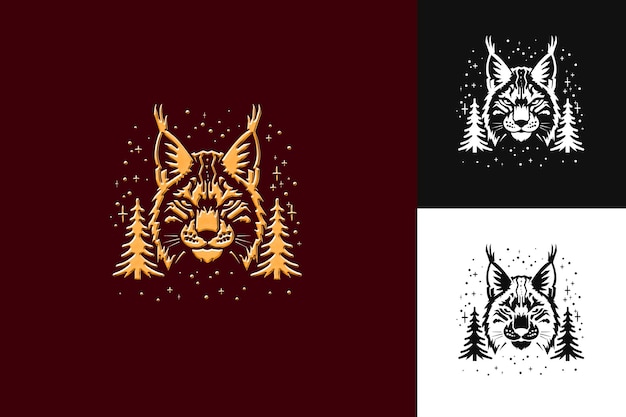 PSD lynx icon tufted ears with snow like border elusive lynx wit illustration animal vector art design