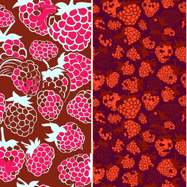 M9 Raspberry With Cluster Silhouette and Pop Art Design With Pa Unique Tropical Fruit Pattern Vector