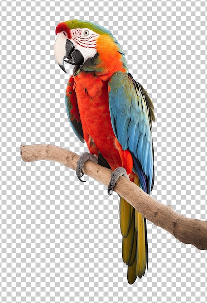 Macaw Parrot on a Branch Set Isolated on Transparent Background