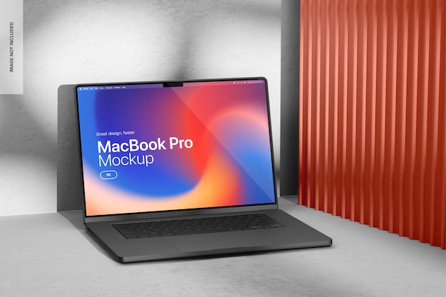 MacBook Pro on Aesthetic Background Mockup Perspective