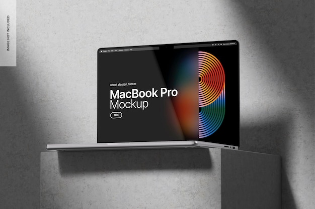 PSD macbook pro on concrete mockup low angle view