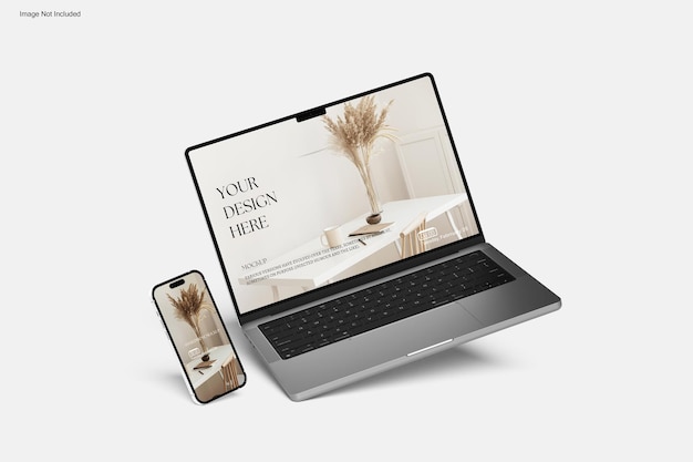 MacBook Pro with iPhone 14 Pro Mockups