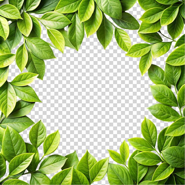 PSD macro green leaves frame isolated on transparent background