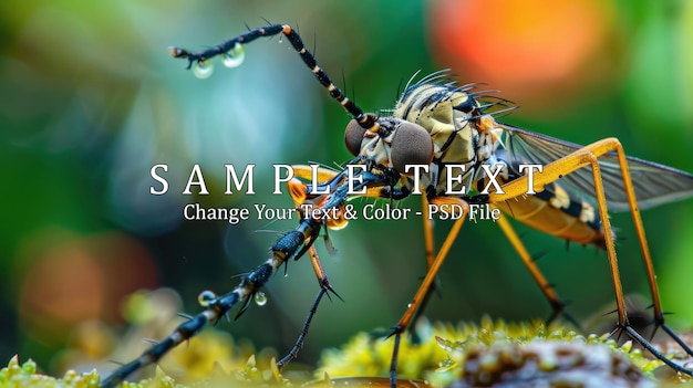 PSD macro photography of a robber fly capturing prey