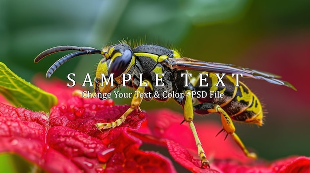 PSD macro photography of a wasp on a red flower