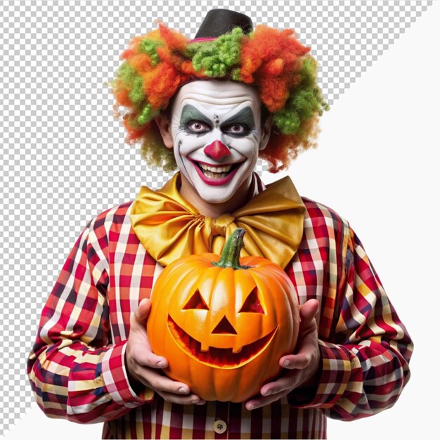 mad mandressedinscaryclownholdingpumpkin