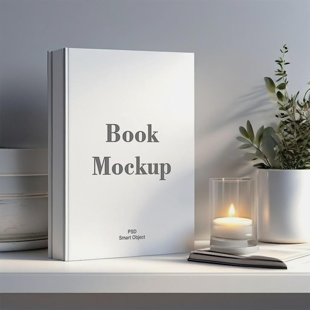 Magazine book cover mockup design with white wall background