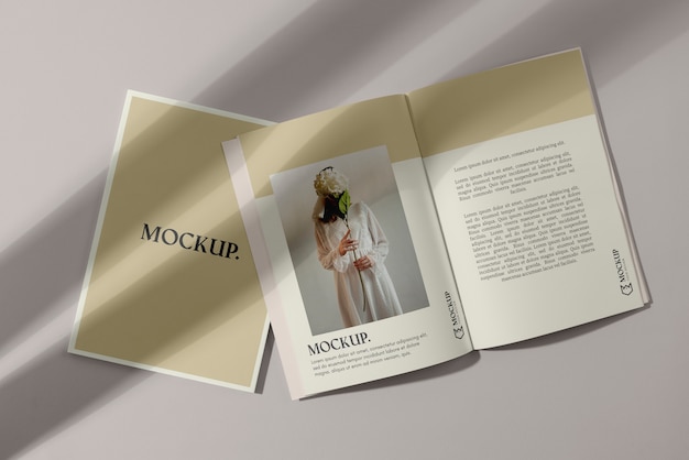 Magazine mockup with shadow overlay