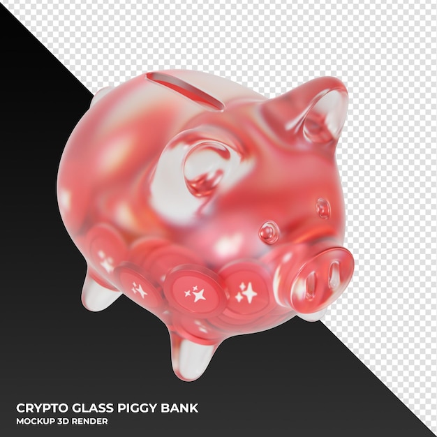 MAGIC MAGIC glass piggy bank with crypto coins 3d illustration