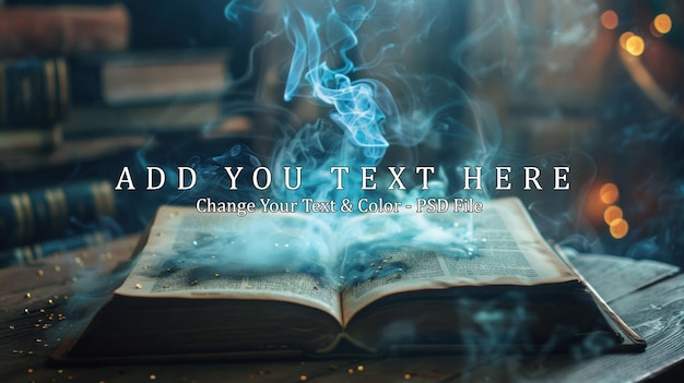 PSD magical book with blue smoke