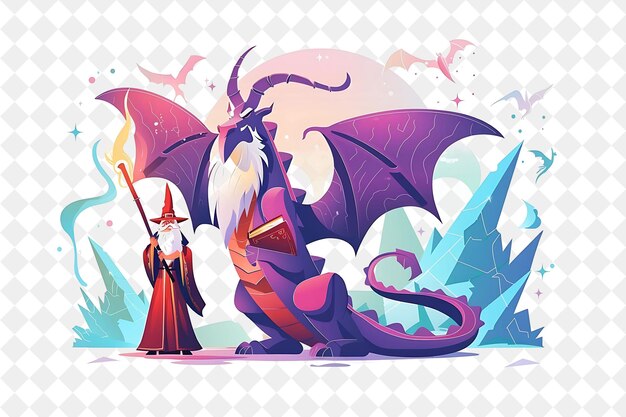 PSD magical christmas fantasy world with wizards and dragons des illustration christmas art design