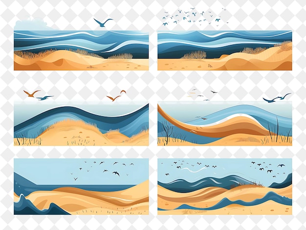 PSD magical coastal landscape with sandy beaches and seagulls la illustration natural scenery design