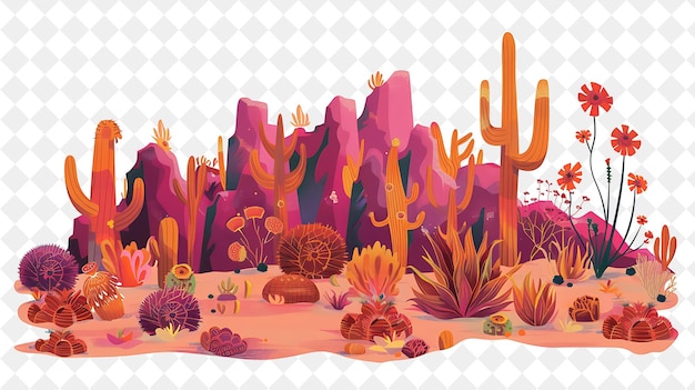 Magical Desert Landscape With Towering Cacti and Blooming Wi Illustration Natural Scenery Design