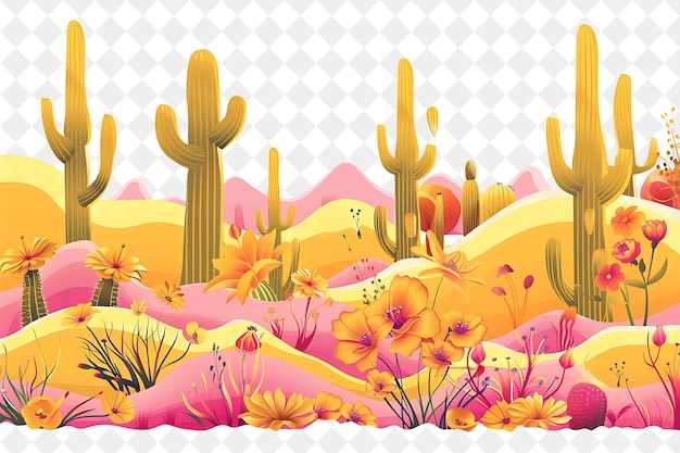 PSD magical desert landscape with towering cacti and blooming wi illustration natural scenery design