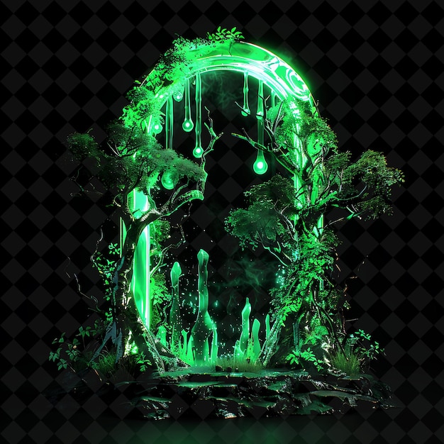 Magical Forest Gate With Talking Trees and Woodland Sprites PNG Y2K Shape Neon Color Collection