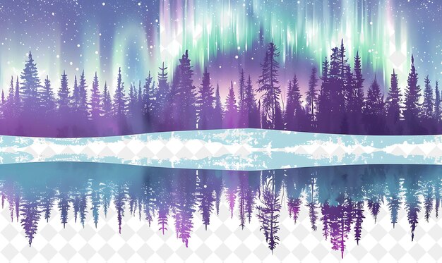 Magical Northern Lights Landscape With Dancing Colors and Sn Illustration Natural Scenery Design