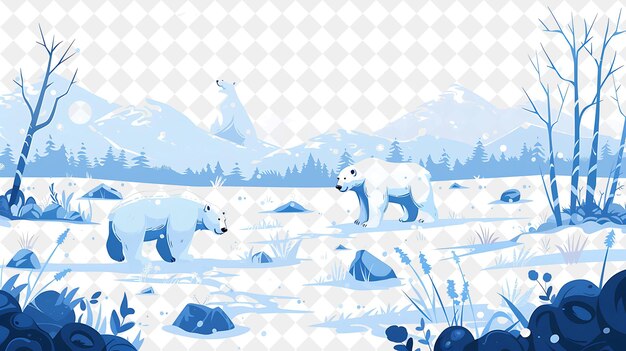 Magical Tundra Landscape With Frosty Snowflakes and Roaming Illustration Natural Scenery Design