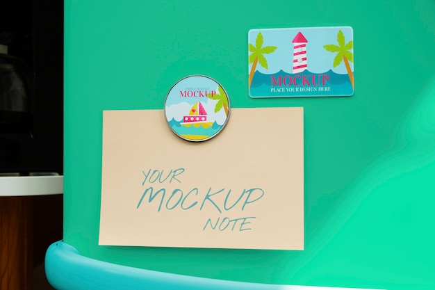 Magnet mockup design on fridge with note