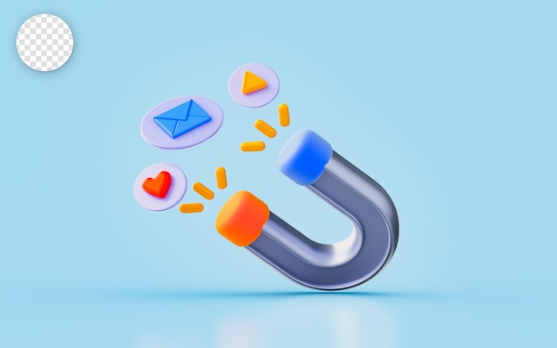 magnet sing with envelop notification 3d render concept for advertising social media service