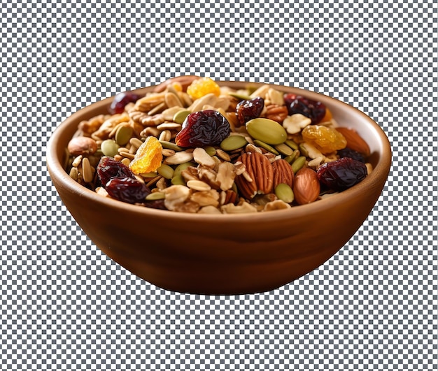 Magnificent bowl of homemade granola isolated on transparent background