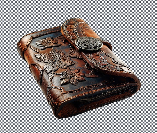 Magnificent Engraved leather wallet isolated on transparent background