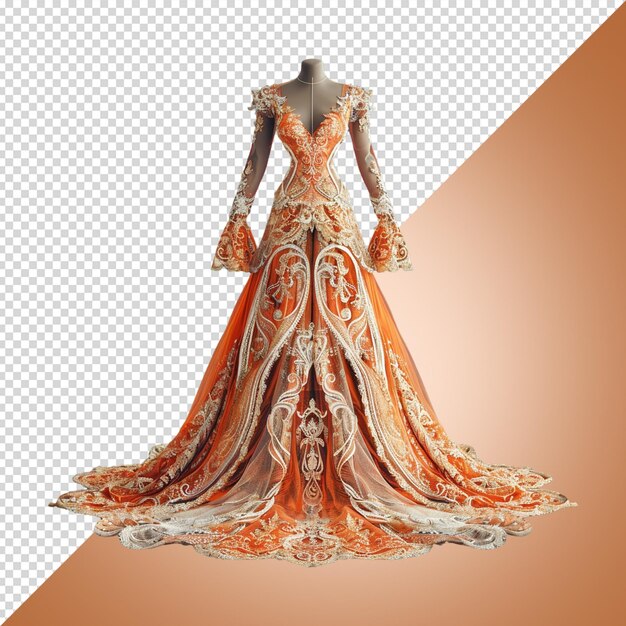 PSD magnificent lace bridal dress isolated on transparent background