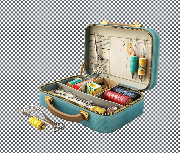 PSD magnificent portable travel sewing kit isolated on transparent background