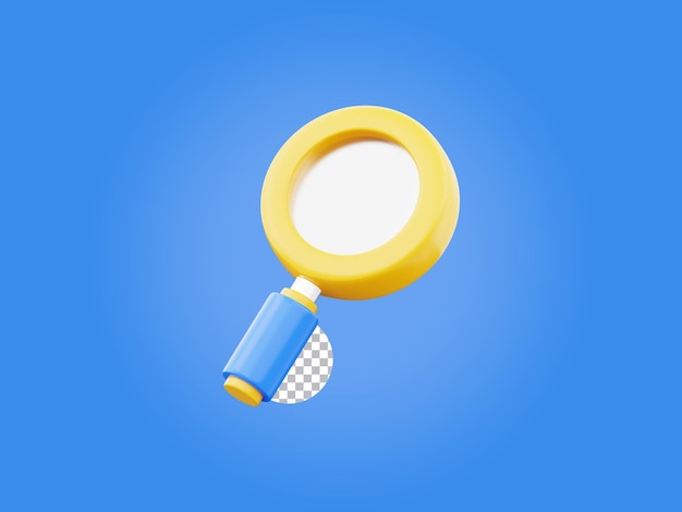 PSD magnifier glass blue optical tool search analysis icon 3d render illustration