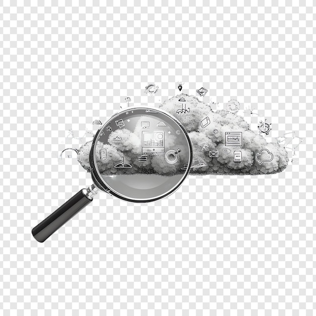 PSD a magnifying glass with the word e on it