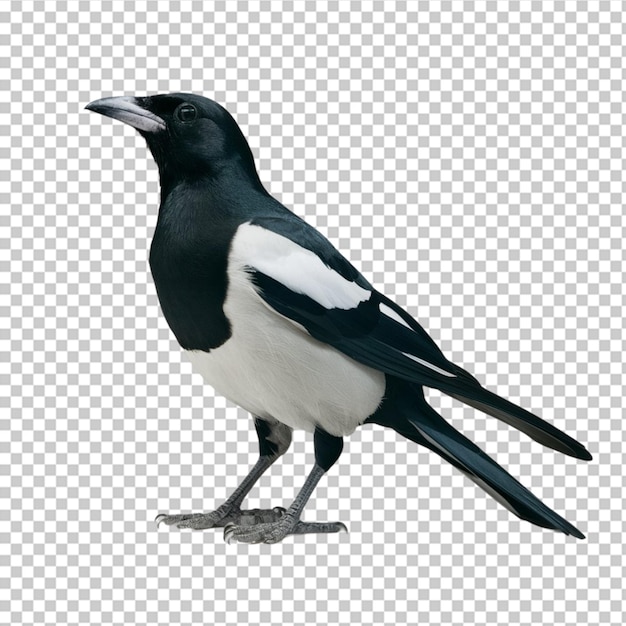 PSD magpie with its black and white plumage isolated on transparent background