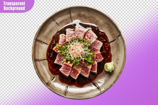 PSD maguro tataki seared tuna with ponzu sauce isolated on transparent background