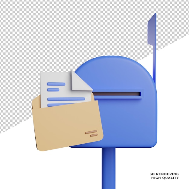 Mail box with message front view 3d rendering illustration icon with transparent background