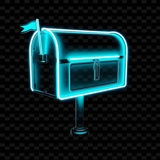 PSD mailbox 3d icon with flag made with frosted glass sky blue n png trendy neon color shape