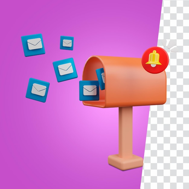 Mailbox letters with notification concept 3D rendering