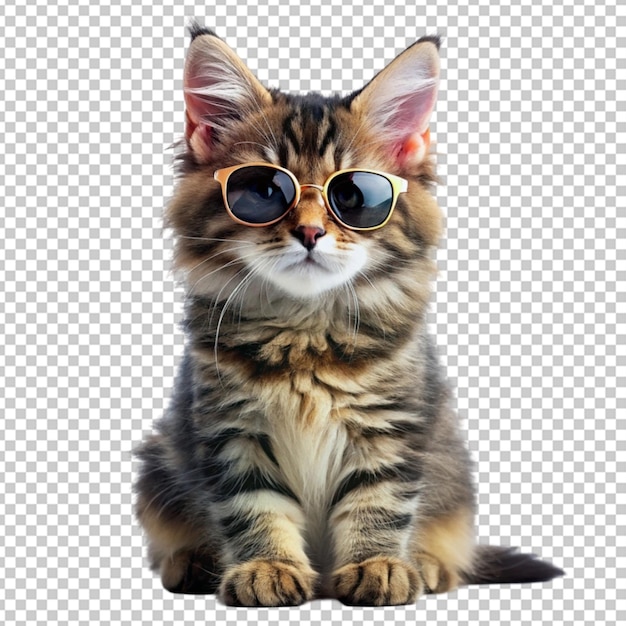 Maine coon cat kitten kitty in sunglass transparent background