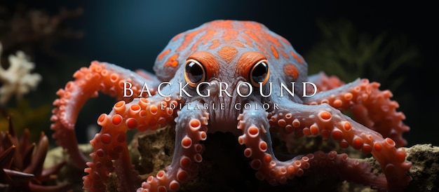 PSD the majestic and beautiful octopus receives coral reef colors showing its camouflage skills